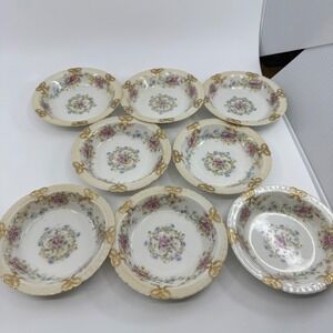 Theodore Haviland‎ Limoges France Floral Gold Gilt Rimmed Dessert Bowls Set of 8